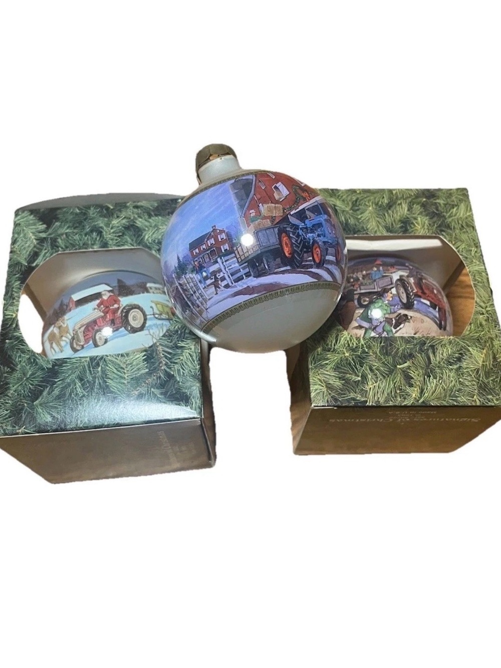 Set 3 Ford New Holland Glass Ornaments 1993 1994 1995 Susquehanna Glass 2 w Box